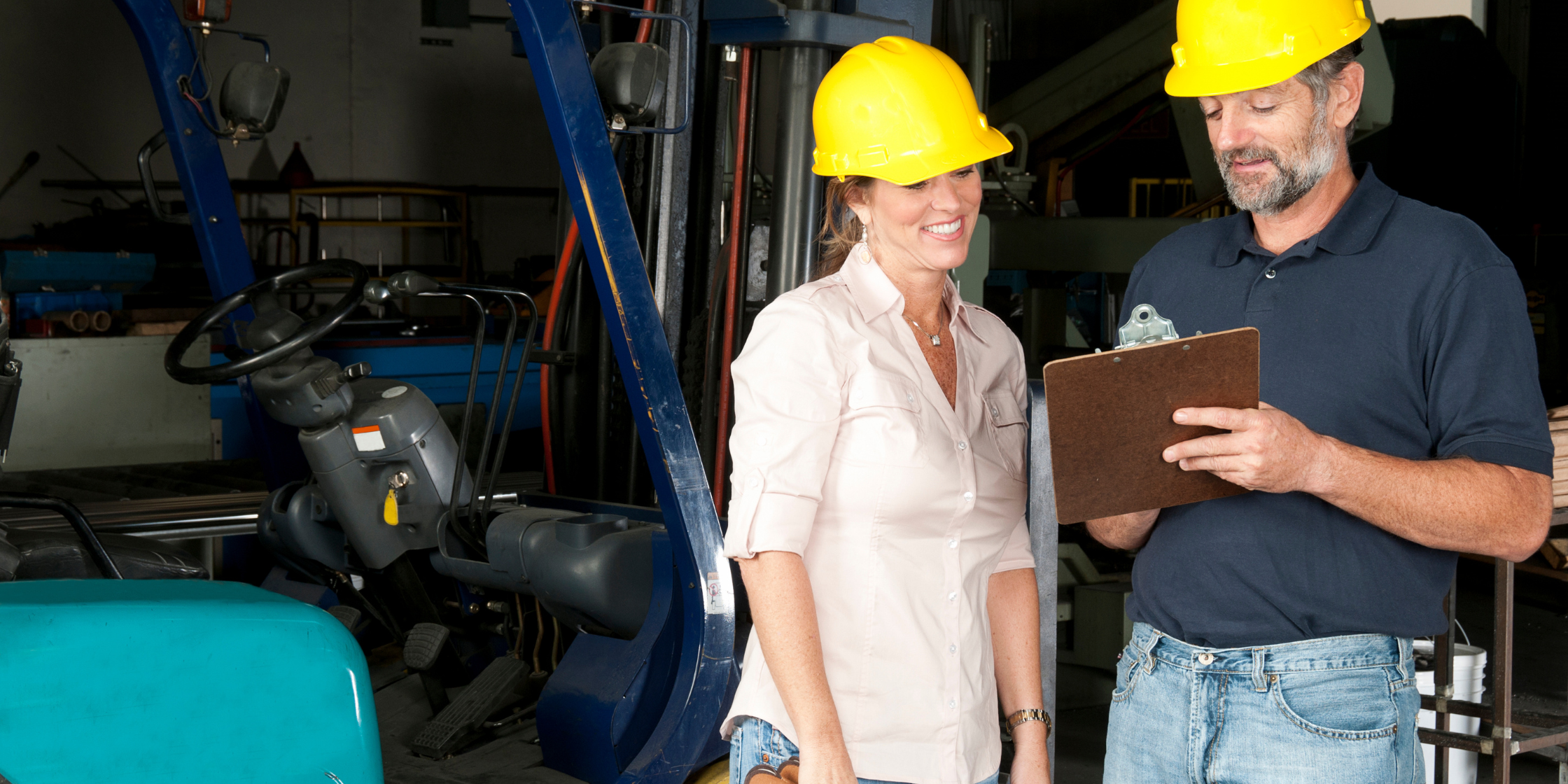 man and women beside forklift safety checklist man and women beside forklift safety checklist