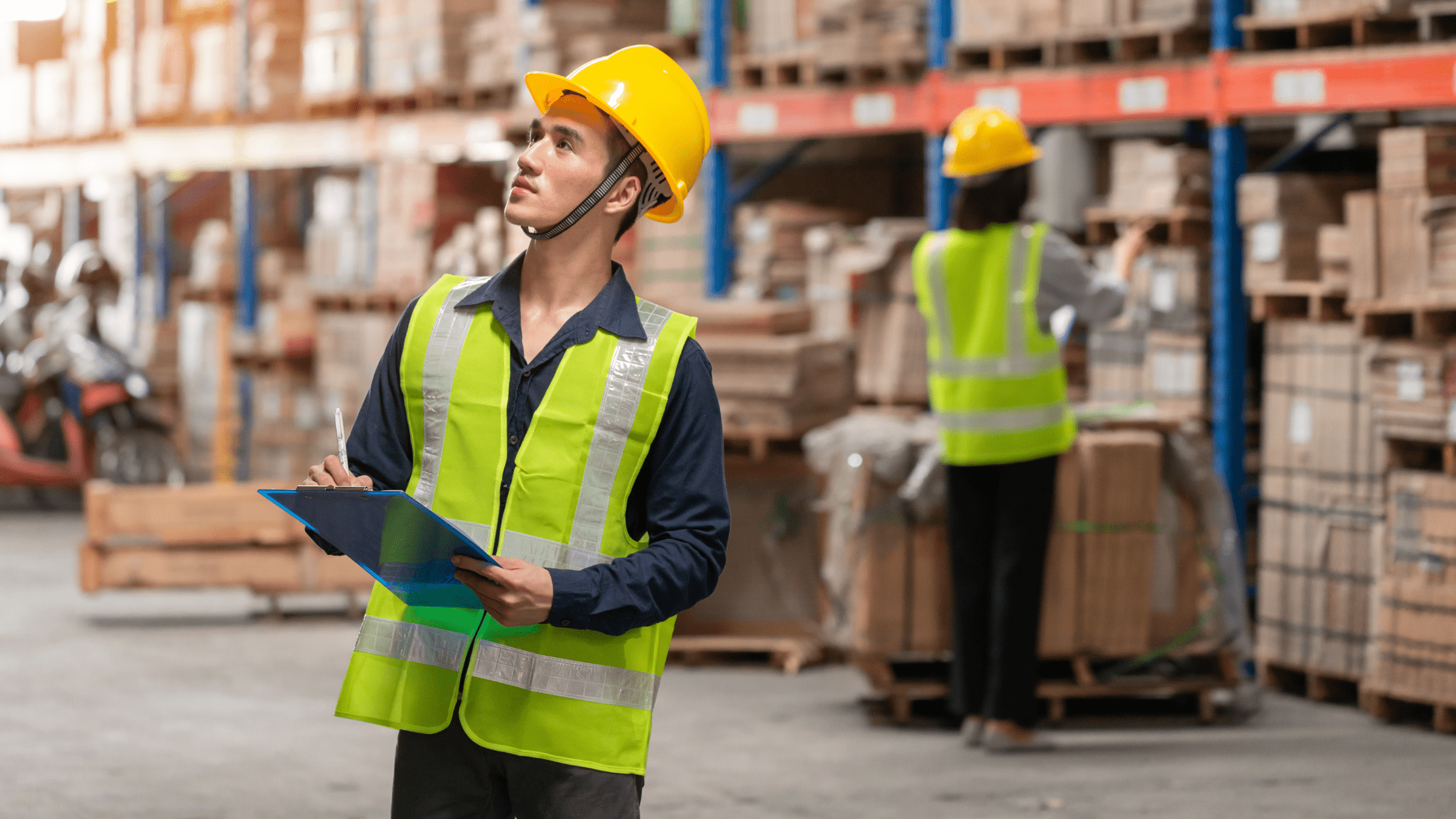 Warehouse organization workers and checklists